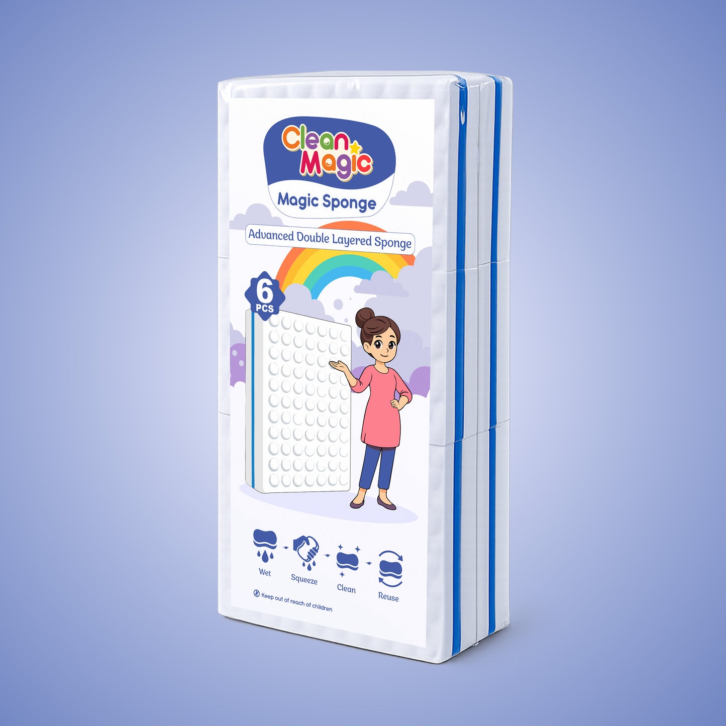 Box of Clean Magic Magic Sponge on a blue background