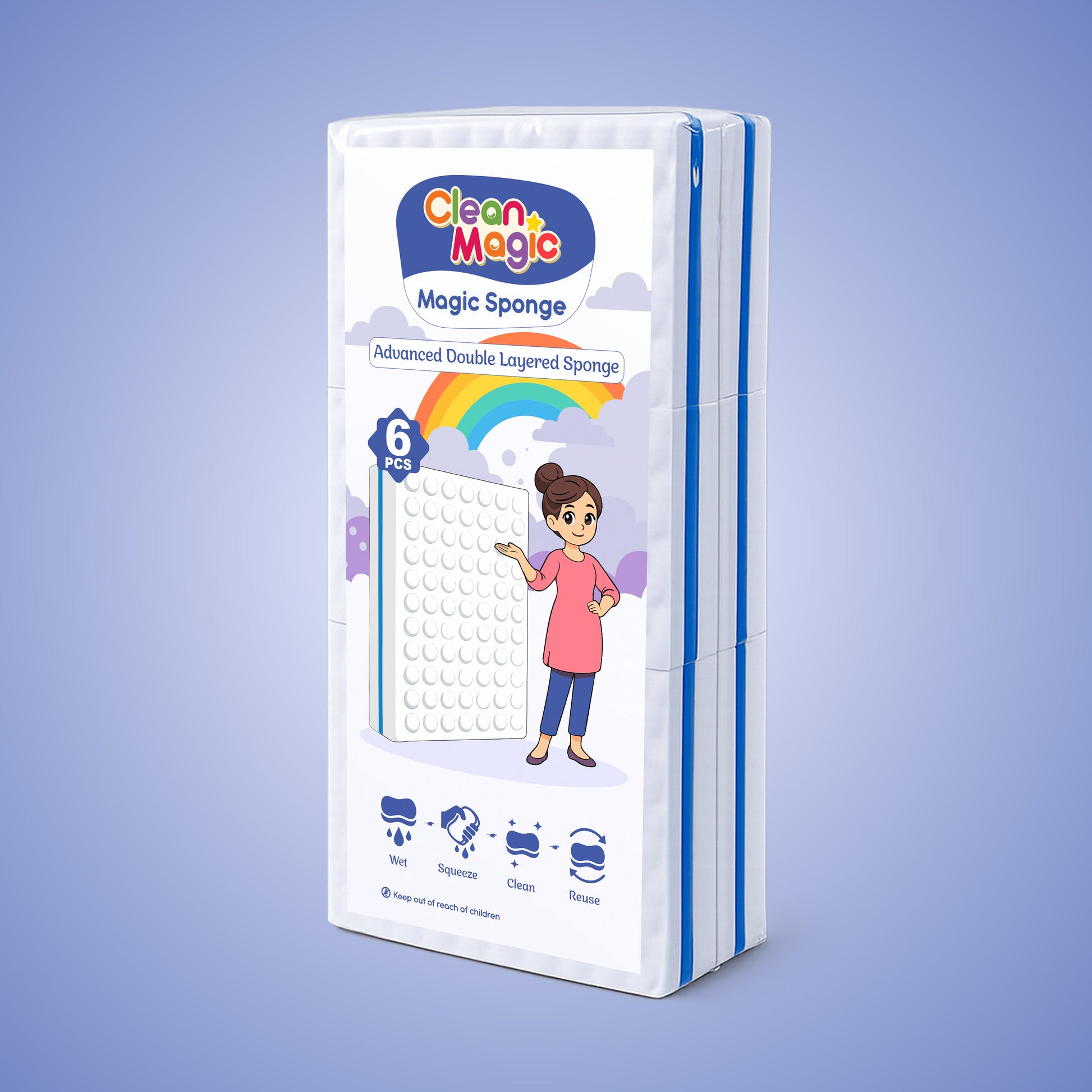 Box of Clean Magic Magic Sponge on a blue background